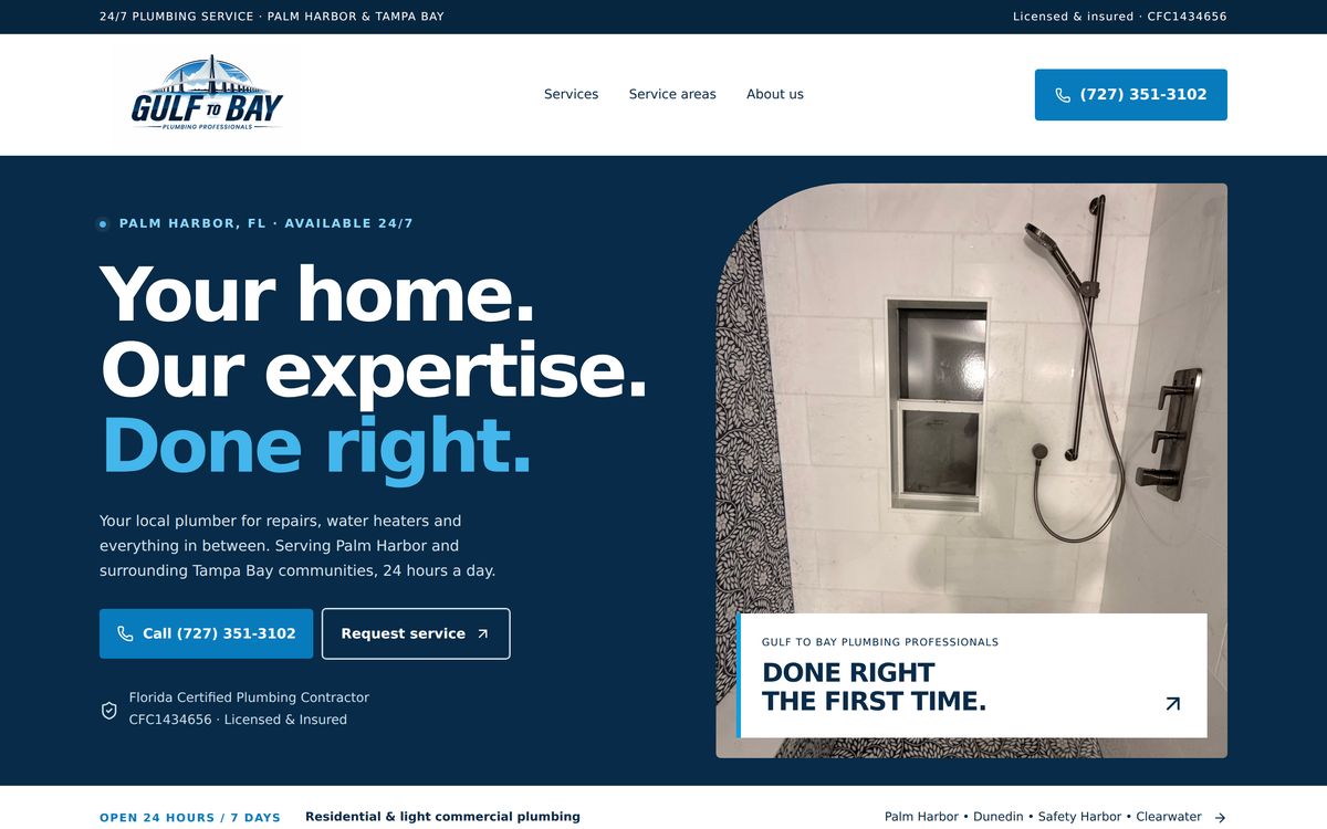 Gulf To Bay Plumbing Professionals website homepage